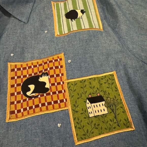 Quacker Factory Blue Denim Chambray Farmhouse Cottage Button-Up Shirt M READ - Picture 8 of 16